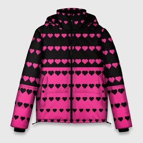 Мужская зимняя куртка 3D с принтом Черные и розовые сердца узор в Новосибирске, верх — 100% полиэстер; подкладка — 100% полиэстер; утеплитель — 100% полиэстер | длина ниже бедра, свободный силуэт Оверсайз. Есть воротник-стойка, отстегивающийся капюшон и ветрозащитная планка. 

Боковые карманы с листочкой на кнопках и внутренний карман на молнии. | 