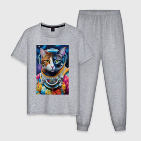 Мужская пижама хлопок с принтом Котёнок космонавт   нейросеть в Тюмени, 100% хлопок | брюки и футболка прямого кроя, без карманов, на брюках мягкая резинка на поясе и по низу штанин
 | 