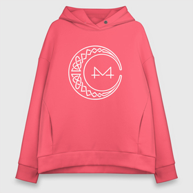 Женское худи Oversize хлопок с принтом Mamamoo white emblem в Екатеринбурге, френч-терри — 70% хлопок, 30% полиэстер. Мягкий теплый начес внутри —100% хлопок | боковые карманы, эластичные манжеты и нижняя кромка, капюшон на магнитной кнопке | 