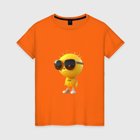 Женская футболка хлопок с принтом Солнце в плохом настроении в Тюмени, 100% хлопок | прямой крой, круглый вырез горловины, длина до линии бедер, слегка спущенное плечо | 