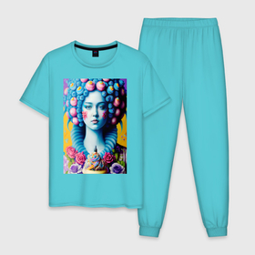 Мужская пижама хлопок с принтом Сладкая женщина голубой   нейросеть в Новосибирске, 100% хлопок | брюки и футболка прямого кроя, без карманов, на брюках мягкая резинка на поясе и по низу штанин
 | Тематика изображения на принте: 