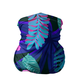 Бандана-труба 3D с принтом Флюоресцентные джунгли с листьями монстеры в Тюмени, 100% полиэстер, ткань с особыми свойствами — Activecool | плотность 150‒180 г/м2; хорошо тянется, но сохраняет форму | 