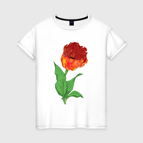 Женская футболка хлопок с принтом Весенний тюльпан , 100% хлопок | прямой крой, круглый вырез горловины, длина до линии бедер, слегка спущенное плечо | 