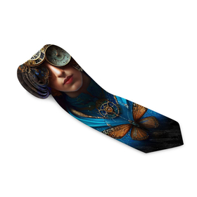 Галстук 3D с принтом Женщина с цветами в стиле стимпанк в Санкт-Петербурге, 100% полиэстер | Длина 148 см; Плотность 150-180 г/м2 | Тематика изображения на принте: 