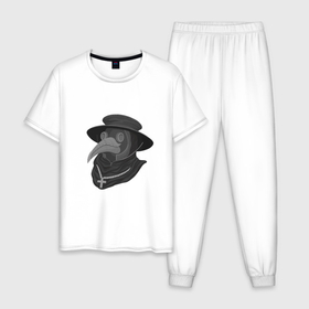 Мужская пижама хлопок с принтом Маска чумного доктора в Санкт-Петербурге, 100% хлопок | брюки и футболка прямого кроя, без карманов, на брюках мягкая резинка на поясе и по низу штанин
 | 