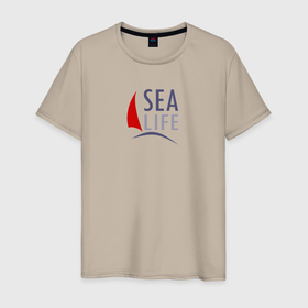 Мужская футболка хлопок с принтом Sea life в Курске, 100% хлопок | прямой крой, круглый вырез горловины, длина до линии бедер, слегка спущенное плечо. | Тематика изображения на принте: 