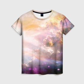 Женская футболка 3D с принтом Аморфное абстрактное космическое красочное небо в Петрозаводске, 100% полиэфир ( синтетическое хлопкоподобное полотно) | прямой крой, круглый вырез горловины, длина до линии бедер | 