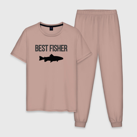Мужская пижама хлопок с принтом Лучший рыбак из всех рыбаков , 100% хлопок | брюки и футболка прямого кроя, без карманов, на брюках мягкая резинка на поясе и по низу штанин
 | 