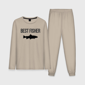 Мужская пижама с лонгсливом хлопок с принтом Лучший рыбак из всех рыбаков ,  |  | 