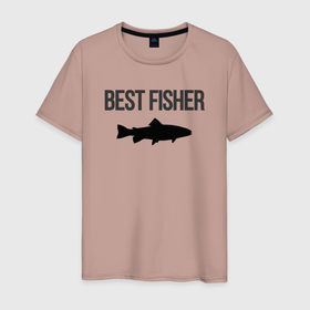 Мужская футболка хлопок с принтом Лучший рыбак из всех рыбаков , 100% хлопок | прямой крой, круглый вырез горловины, длина до линии бедер, слегка спущенное плечо. | Тематика изображения на принте: 