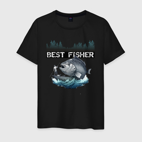 Мужская футболка хлопок с принтом Лучший рыбак года , 100% хлопок | прямой крой, круглый вырез горловины, длина до линии бедер, слегка спущенное плечо. | 