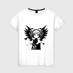 Женская футболка хлопок с принтом Cute anime cupid angel girl wearing headphones в Кировске, 100% хлопок | прямой крой, круглый вырез горловины, длина до линии бедер, слегка спущенное плечо | 