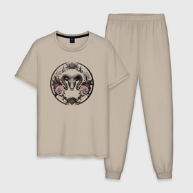 Мужская пижама хлопок с принтом Знак зодиака Овен в бронзе в Курске, 100% хлопок | брюки и футболка прямого кроя, без карманов, на брюках мягкая резинка на поясе и по низу штанин
 | 