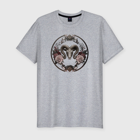 Мужская футболка хлопок Slim с принтом Знак зодиака Овен в бронзе в Белгороде, 92% хлопок, 8% лайкра | приталенный силуэт, круглый вырез ворота, длина до линии бедра, короткий рукав | 