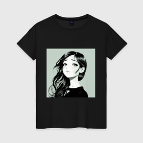 Женская футболка хлопок с принтом Romantic anime girl in tears в Кировске, 100% хлопок | прямой крой, круглый вырез горловины, длина до линии бедер, слегка спущенное плечо | 