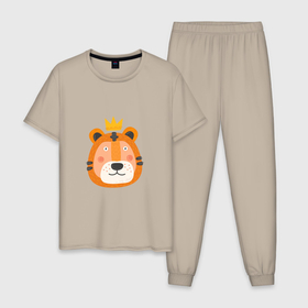 Мужская пижама хлопок с принтом Тигр король в Екатеринбурге, 100% хлопок | брюки и футболка прямого кроя, без карманов, на брюках мягкая резинка на поясе и по низу штанин
 | Тематика изображения на принте: 