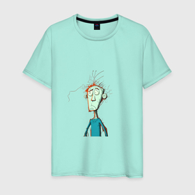 Мужская футболка хлопок с принтом Задумчивый человечек в Санкт-Петербурге, 100% хлопок | прямой крой, круглый вырез горловины, длина до линии бедер, слегка спущенное плечо. | 