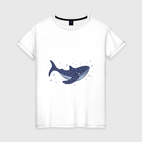 Женская футболка хлопок с принтом Синий кит в Новосибирске, 100% хлопок | прямой крой, круглый вырез горловины, длина до линии бедер, слегка спущенное плечо | 