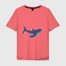 Мужская футболка хлопок Oversize с принтом Синий кит в Новосибирске, 100% хлопок | свободный крой, круглый ворот, “спинка” длиннее передней части | 