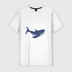 Мужская футболка хлопок Slim с принтом Синий кит в Новосибирске, 92% хлопок, 8% лайкра | приталенный силуэт, круглый вырез ворота, длина до линии бедра, короткий рукав | 