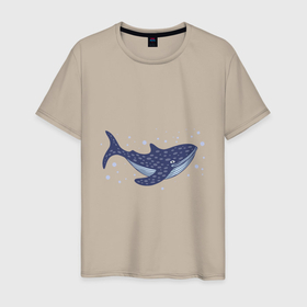 Мужская футболка хлопок с принтом Синий кит в Новосибирске, 100% хлопок | прямой крой, круглый вырез горловины, длина до линии бедер, слегка спущенное плечо. | 