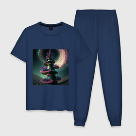 Мужская пижама хлопок с принтом Космическая клумба , 100% хлопок | брюки и футболка прямого кроя, без карманов, на брюках мягкая резинка на поясе и по низу штанин
 | Тематика изображения на принте: 
