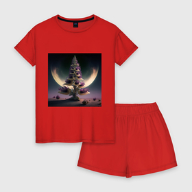 Женская пижама с шортиками хлопок с принтом Цветок на Марсе , 100% хлопок | футболка прямого кроя, шорты свободные с широкой мягкой резинкой | 