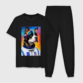 Мужская пижама хлопок с принтом Стаффорд космонавт   нейросеть в Белгороде, 100% хлопок | брюки и футболка прямого кроя, без карманов, на брюках мягкая резинка на поясе и по низу штанин
 | 