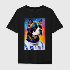 Мужская футболка хлопок Oversize с принтом Стаффорд космонавт   нейросеть в Белгороде, 100% хлопок | свободный крой, круглый ворот, “спинка” длиннее передней части | 