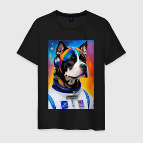 Мужская футболка хлопок с принтом Стаффорд космонавт   нейросеть в Екатеринбурге, 100% хлопок | прямой крой, круглый вырез горловины, длина до линии бедер, слегка спущенное плечо. | 