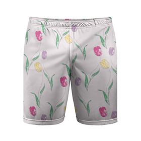 Мужские шорты спортивные с принтом Цветут тюльпаны в Тюмени,  |  | 