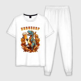 Мужская пижама хлопок с принтом Пивозавр стильный в Екатеринбурге, 100% хлопок | брюки и футболка прямого кроя, без карманов, на брюках мягкая резинка на поясе и по низу штанин
 | 