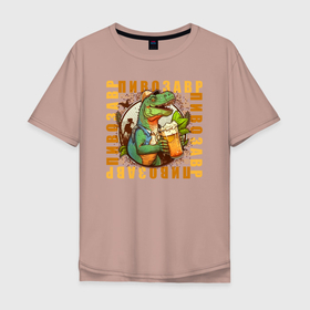 Мужская футболка хлопок Oversize с принтом Пивозавр в квадрате в Санкт-Петербурге, 100% хлопок | свободный крой, круглый ворот, “спинка” длиннее передней части | Тематика изображения на принте: 