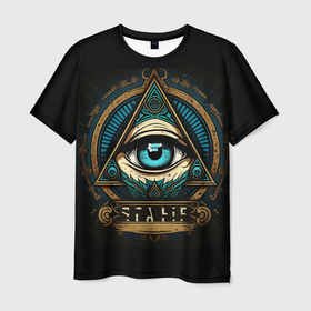 Мужская футболка 3D с принтом Всевидящее око в пирамиде в Петрозаводске, 100% полиэфир | прямой крой, круглый вырез горловины, длина до линии бедер | 