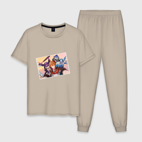 Мужская пижама хлопок с принтом Тарталья из Genshin Impact в Санкт-Петербурге, 100% хлопок | брюки и футболка прямого кроя, без карманов, на брюках мягкая резинка на поясе и по низу штанин
 | 