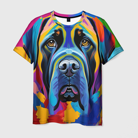 Мужская футболка 3D с принтом Мастиф красочный в Курске, 100% полиэфир | прямой крой, круглый вырез горловины, длина до линии бедер | 