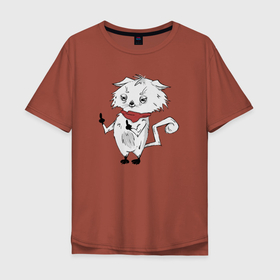 Мужская футболка хлопок Oversize с принтом Плохой котик в Новосибирске, 100% хлопок | свободный крой, круглый ворот, “спинка” длиннее передней части | Тематика изображения на принте: 