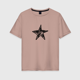 Женская футболка хлопок Oversize с принтом Черная звезда в Белгороде, 100% хлопок | свободный крой, круглый ворот, спущенный рукав, длина до линии бедер
 | 
