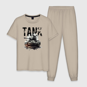 Мужская пижама хлопок с принтом Tankist в Екатеринбурге, 100% хлопок | брюки и футболка прямого кроя, без карманов, на брюках мягкая резинка на поясе и по низу штанин
 | Тематика изображения на принте: 