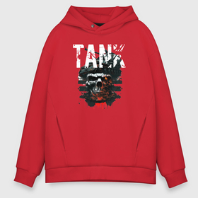 Мужское худи Oversize хлопок с принтом Танк с черепом в Рязани, френч-терри — 70% хлопок, 30% полиэстер. Мягкий теплый начес внутри —100% хлопок | боковые карманы, эластичные манжеты и нижняя кромка, капюшон на магнитной кнопке | Тематика изображения на принте: 