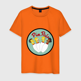 Мужская футболка хлопок с принтом Simpsons bowling в Белгороде, 100% хлопок | прямой крой, круглый вырез горловины, длина до линии бедер, слегка спущенное плечо. | 