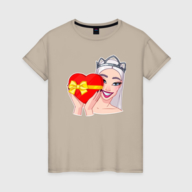 Женская футболка хлопок с принтом Снежная королева и сердечко в Тюмени, 100% хлопок | прямой крой, круглый вырез горловины, длина до линии бедер, слегка спущенное плечо | 