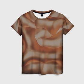 Женская футболка 3D с принтом Тёмно золотистые абстрактные волны в Санкт-Петербурге, 100% полиэфир ( синтетическое хлопкоподобное полотно) | прямой крой, круглый вырез горловины, длина до линии бедер | 