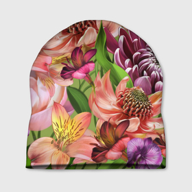 Шапка 3D с принтом райские цветы в Тюмени, 100% полиэстер | универсальный размер, печать по всей поверхности изделия | 