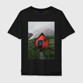 Мужская футболка хлопок Oversize с принтом Дом на горе в Белгороде, 100% хлопок | свободный крой, круглый ворот, “спинка” длиннее передней части | 