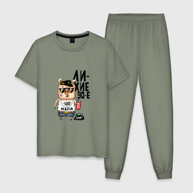 Мужская пижама хлопок с принтом Лихие 90е в Санкт-Петербурге, 100% хлопок | брюки и футболка прямого кроя, без карманов, на брюках мягкая резинка на поясе и по низу штанин
 | Тематика изображения на принте: 