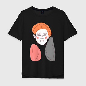 Мужская футболка хлопок Oversize с принтом Лайн арт портрет девушки в стиле минимализм в Курске, 100% хлопок | свободный крой, круглый ворот, “спинка” длиннее передней части | 