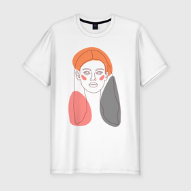 Мужская футболка хлопок Slim с принтом Лайн арт портрет девушки в стиле минимализм в Петрозаводске, 92% хлопок, 8% лайкра | приталенный силуэт, круглый вырез ворота, длина до линии бедра, короткий рукав | Тематика изображения на принте: 