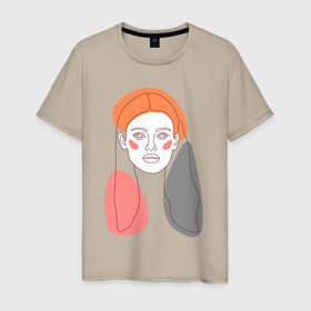 Мужская футболка хлопок с принтом Лайн арт портрет девушки в стиле минимализм в Екатеринбурге, 100% хлопок | прямой крой, круглый вырез горловины, длина до линии бедер, слегка спущенное плечо. | 