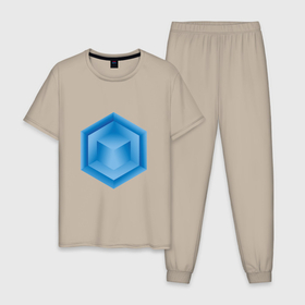 Мужская пижама хлопок с принтом Многоугольник с кубом внутри , 100% хлопок | брюки и футболка прямого кроя, без карманов, на брюках мягкая резинка на поясе и по низу штанин
 | 